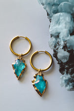 Load image into Gallery viewer, Aqua Aura Quartz Arrowhead Earrings - Gold
