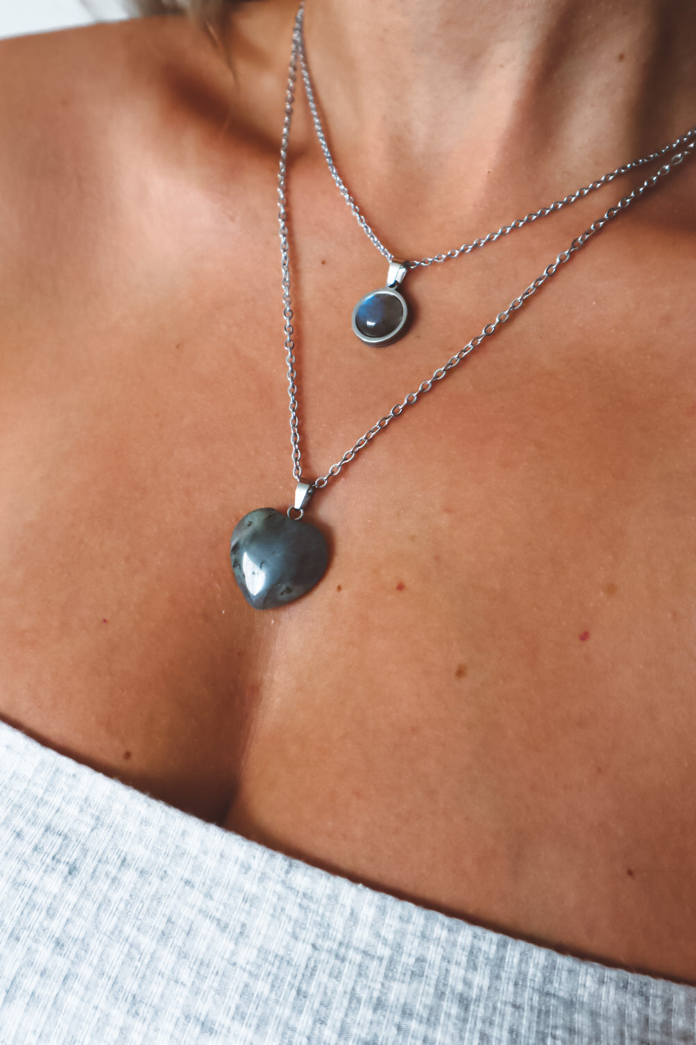Labradorite Heart Pendant Necklace - Silver