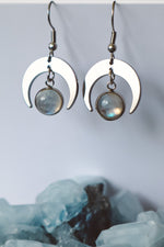 Load image into Gallery viewer, Moonstone Moon Earrings - Silver
