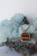 Load image into Gallery viewer, Tiger’s Eye Pendant Chain Necklace - Silver
