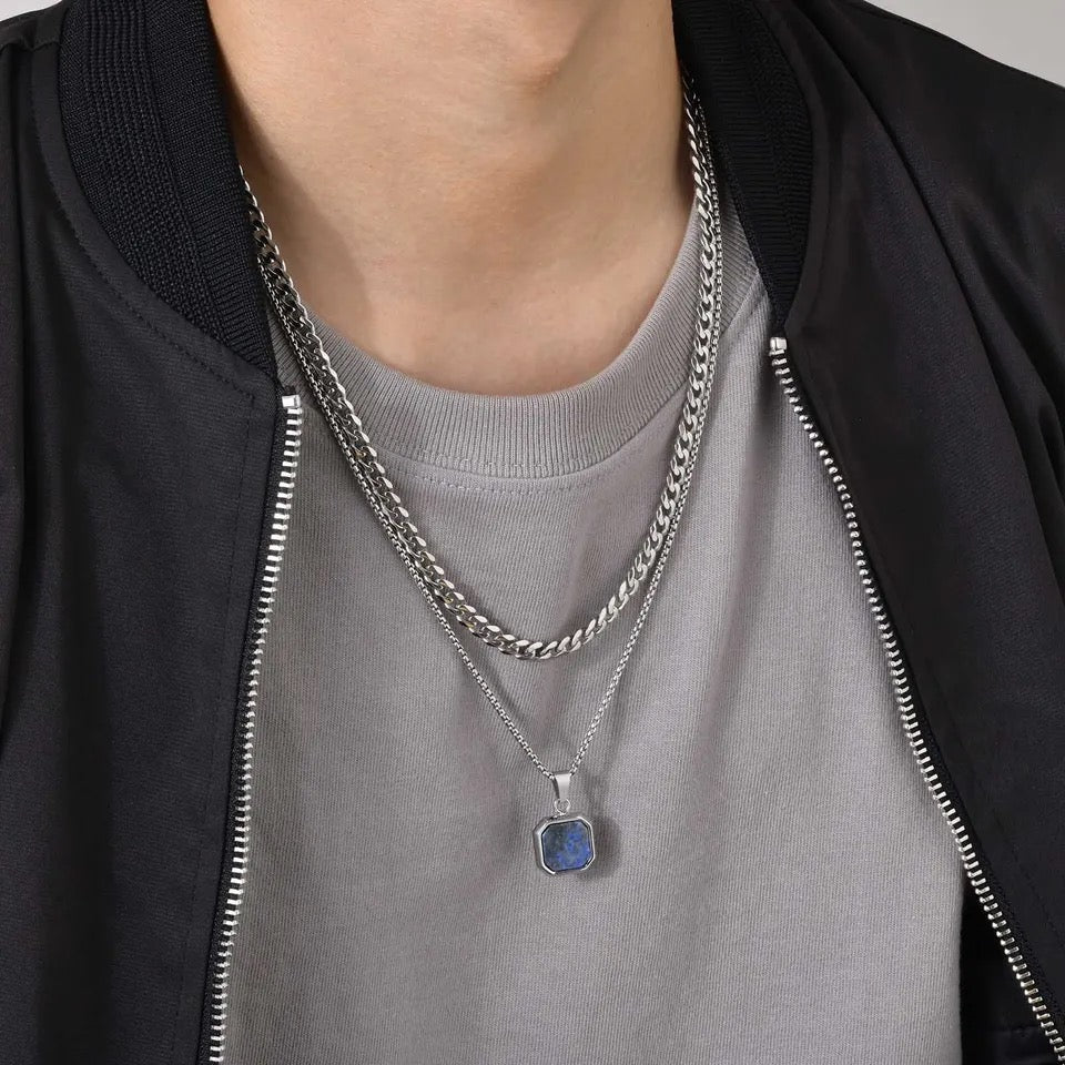 Enamel Pendant Chain Necklace - Silver