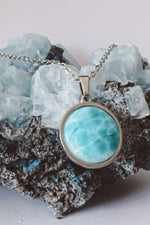 Load image into Gallery viewer, Larimar Pendant Statement Necklace - Silver
