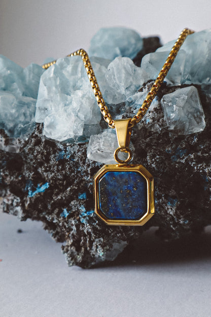 Lapis Lazuli Pendant Chain Necklace - Gold