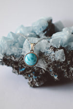 Load image into Gallery viewer, jewelry larimar stone , high quality larimar jewelry , handmade larimar jewelry , genuine larimar necklace , genuine larimar jewelry , blue larimar necklaces , blue larimar jewelry , blue larimar necklace , larimar gemstone jewelry, amazon larimar jewelry, minimalist jewelry silver
