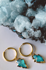 Load image into Gallery viewer, Aqua Aura Quartz Arrowhead Earrings - Gold
