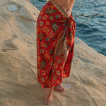 Load image into Gallery viewer, red floral bali silk sarong shawl
