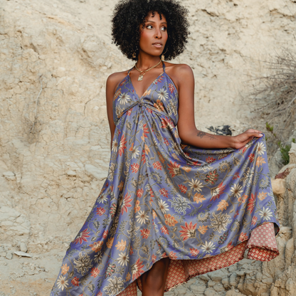 ORCHID Purple Floral Silk Maxi Dress