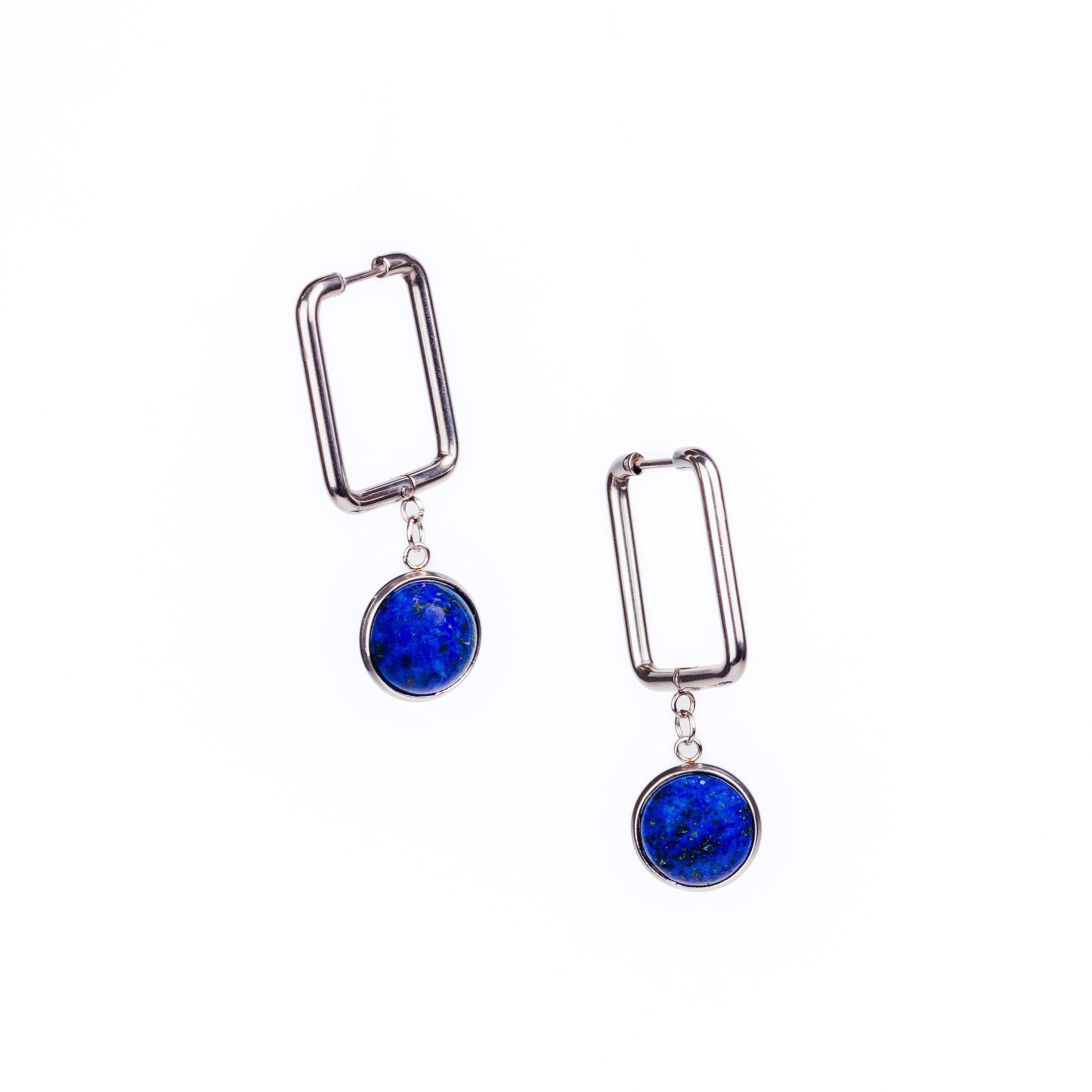 CARRE Lapis Lazuli Rectangle Hoop Earrings Silver