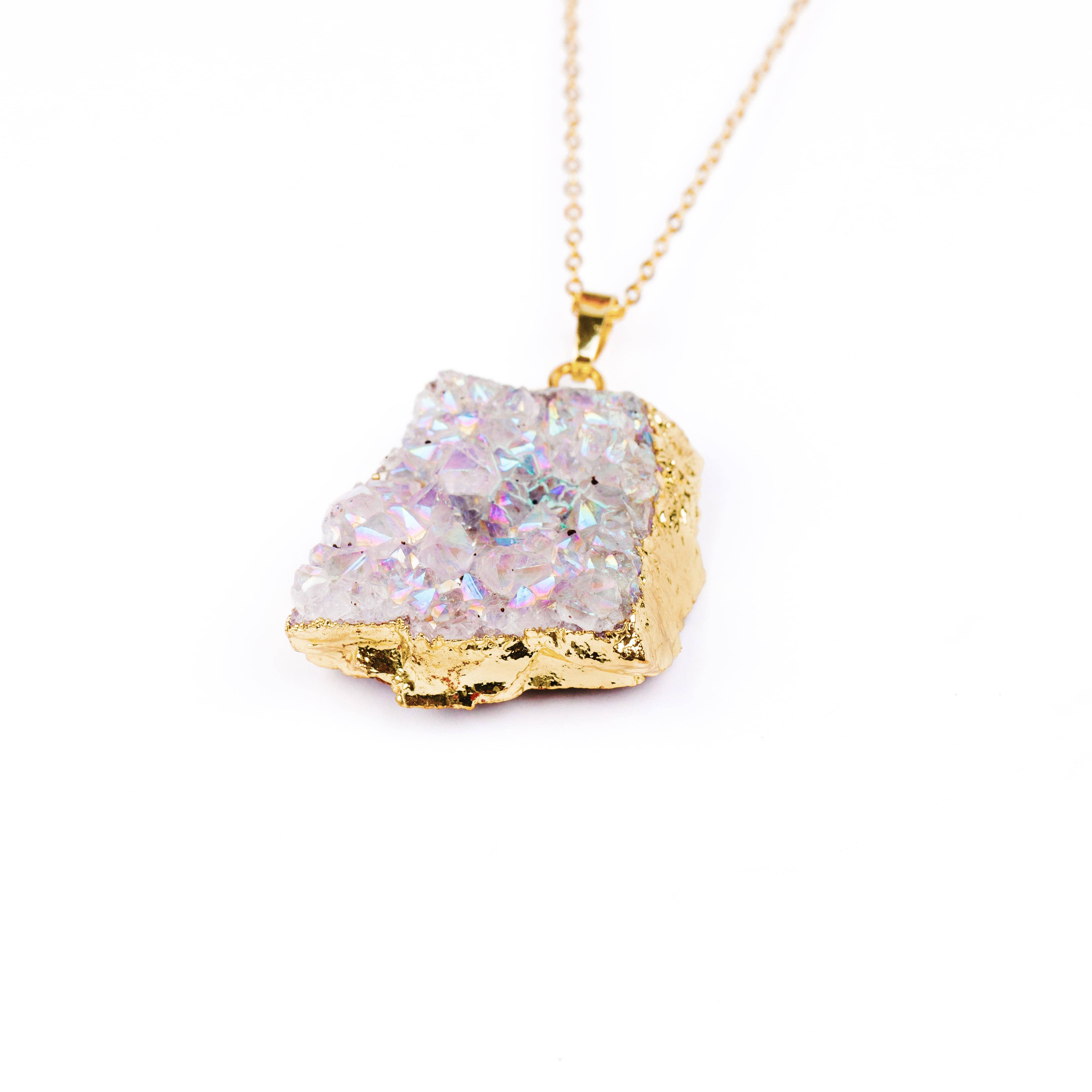 Lilac Amethyst Aura Pendant Necklace - Gold