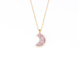 LILA Purple Aura Druzy Crescent Moon Necklace Gold