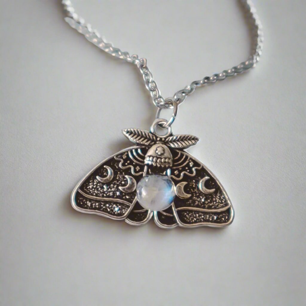 luna moth pendant necklace silver chain