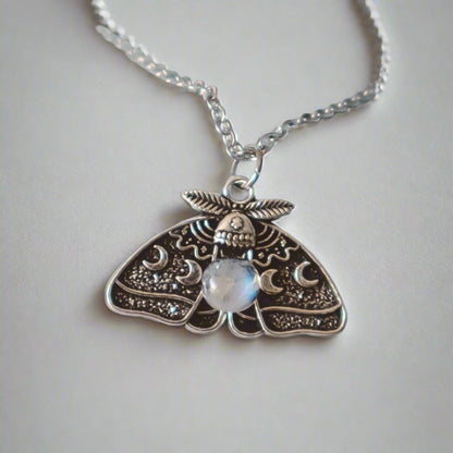 luna moth pendant necklace silver chain