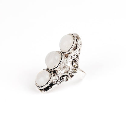 Rainbow Moonstone Bohemian Ring - Silver