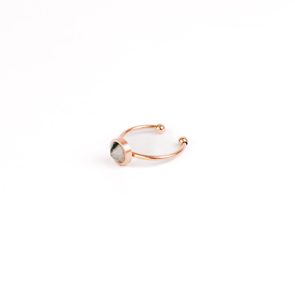 faceted moss agate dainty minimalist rose gold ring