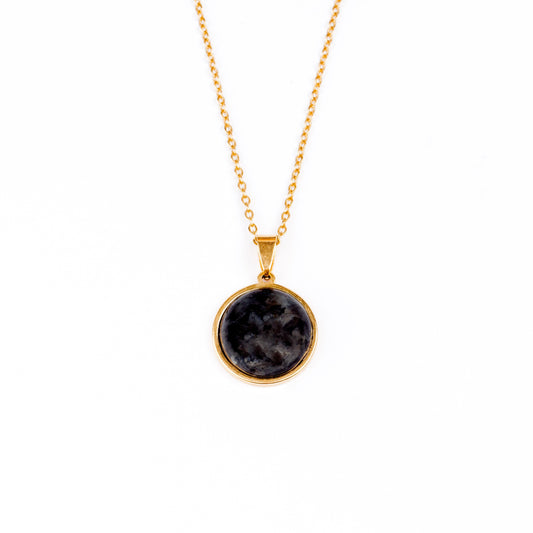 SAYA Larvikite Pendant Necklace - Gold