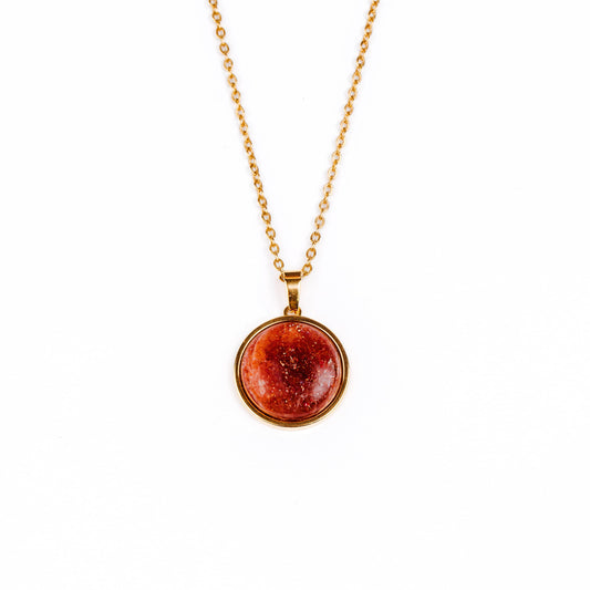 SAYA Natural Sunstone Pendant Necklace Gold