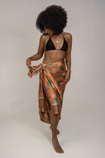 Load image into Gallery viewer, Orange Floral Silk Sarong Shawl Womens
