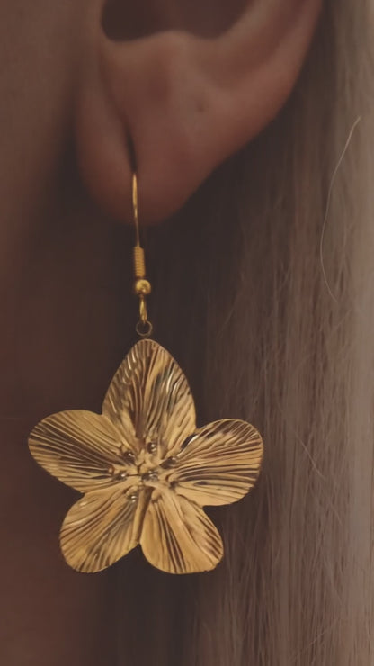 HIBISCUS Flower Charm Dangle Earrings Gold