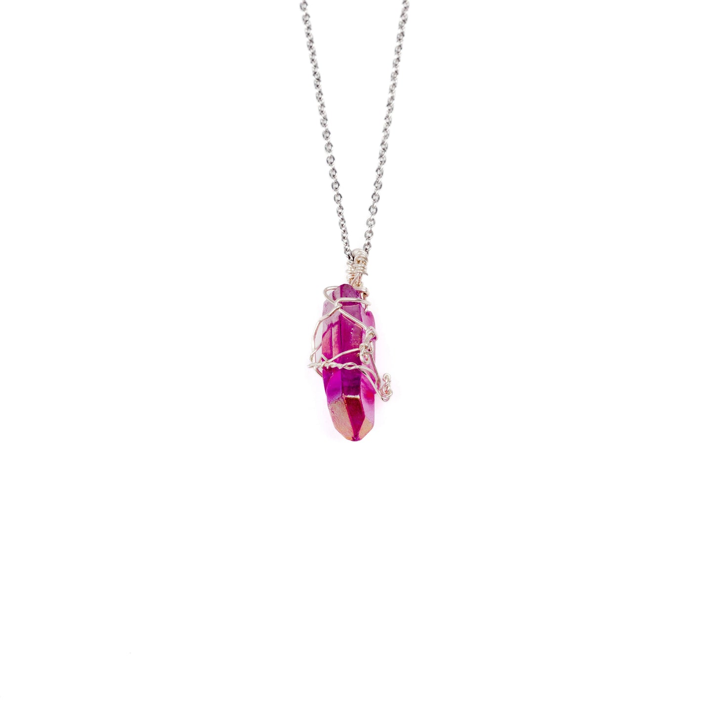 Violet Aura Quartz Point Necklace - Silver