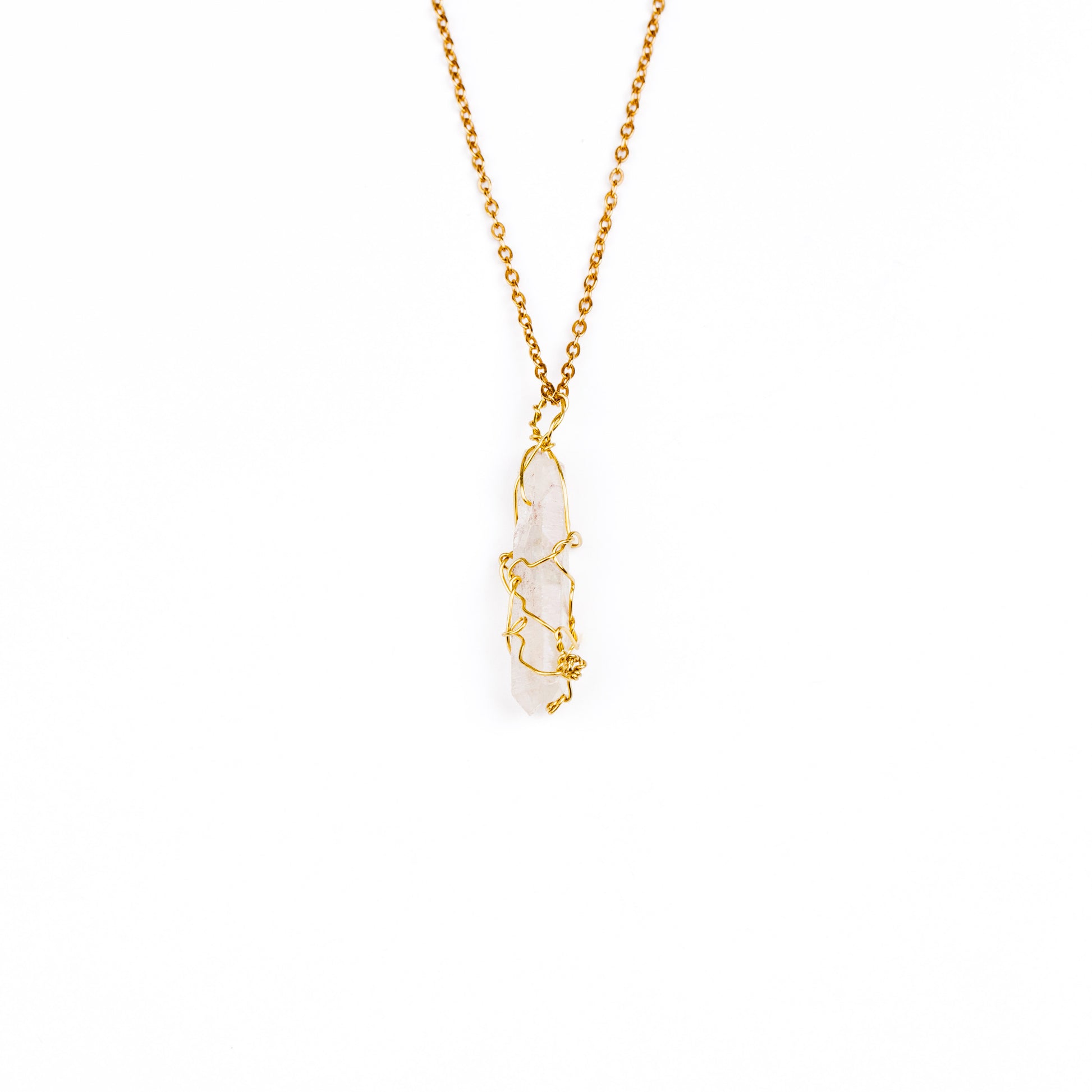 Wire Wrapped Aura Quartz Necklace - Gold