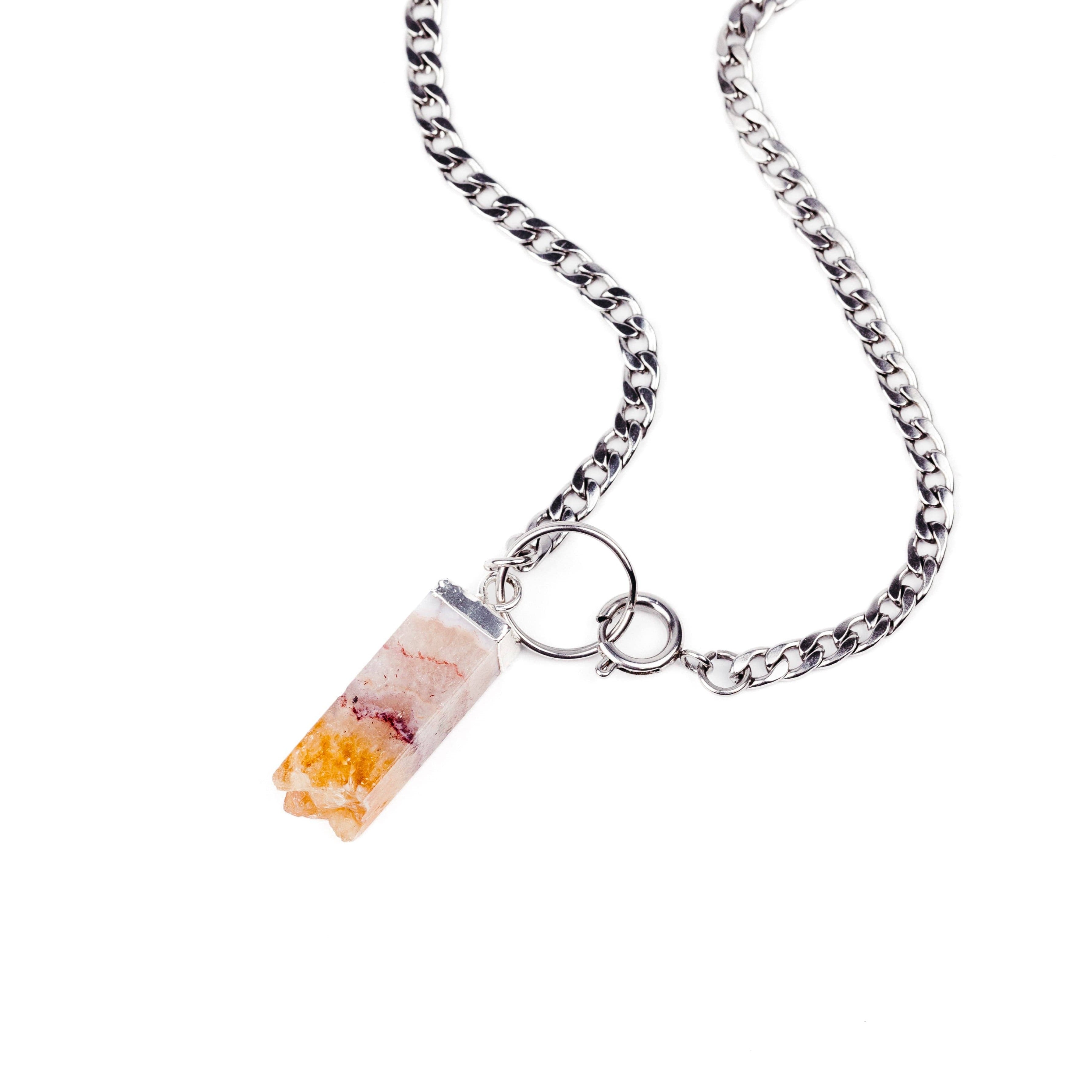 RAW Citrine O Ring Choker Chain Necklace Silver