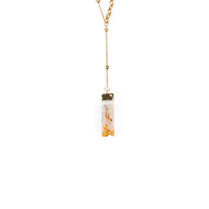 RAW Citrine Pendant Lariat Chain Necklace Gold