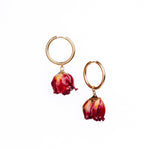 Load image into Gallery viewer, ROSEWATER Red Rose Charm Hoop Earrings Gold
