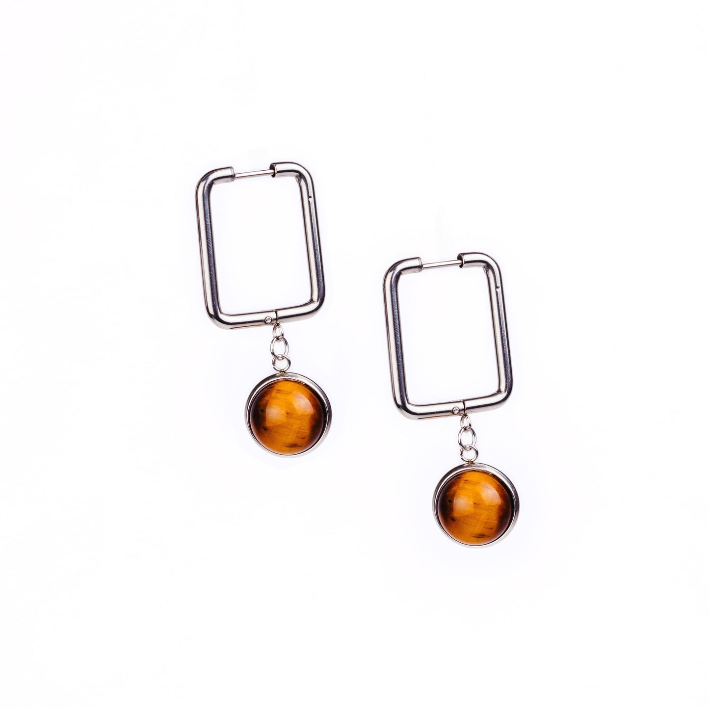 CARRE Tiger's Eye Rectangle Hoop Earrings Silver