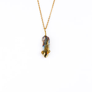 Wire Wrapped Titanium Aura Quartz Necklace - Gold
