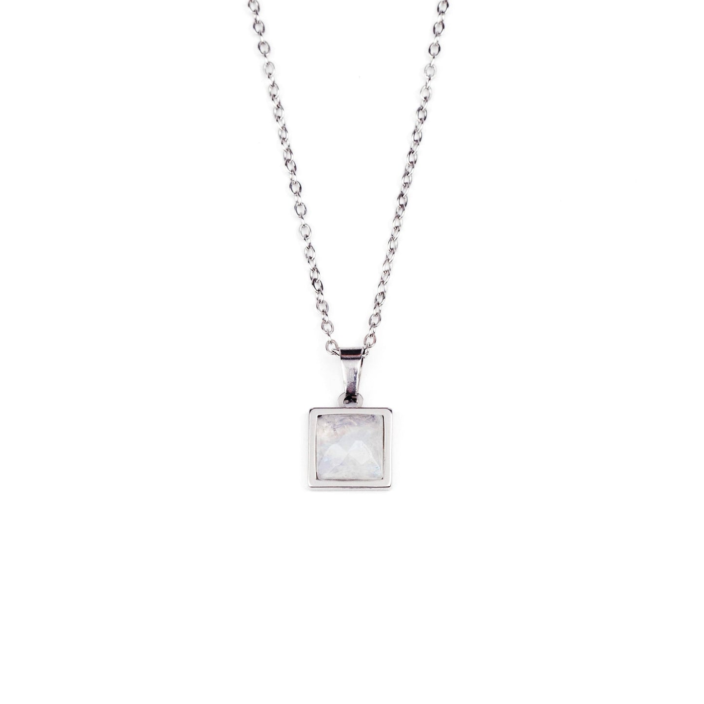 VARG Rainbow Moonstone Square Necklace - Silver