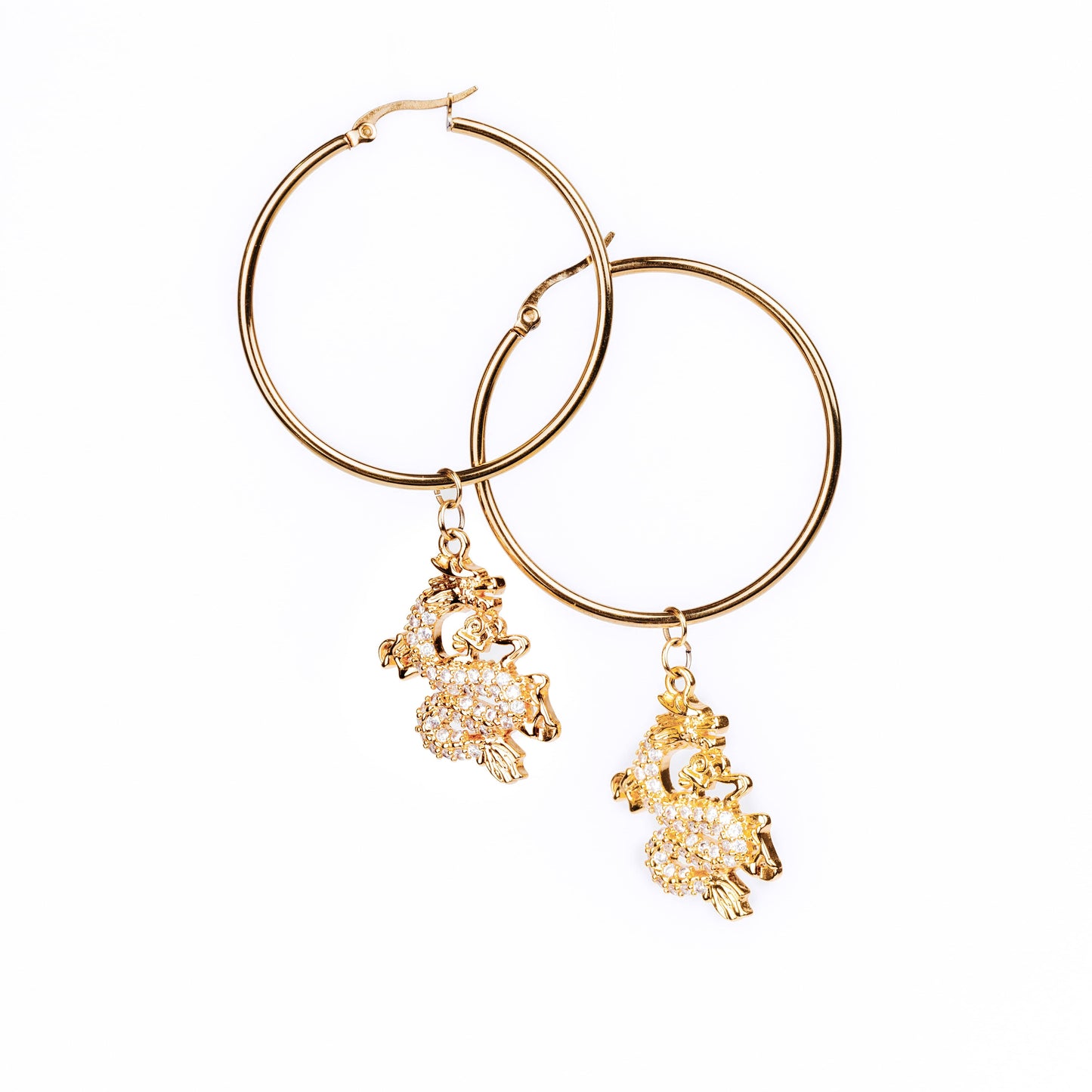 DRAIGANA Zircon Dragon Charm Large Hoop Earrings Gold