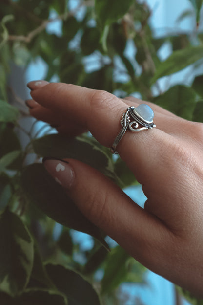 VINES Rainbow Moonstone Oval Ring Silver