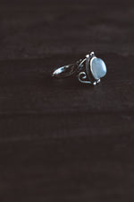 Load image into Gallery viewer, VINES Rainbow Moonstone Oval Ring - Antique Silver
