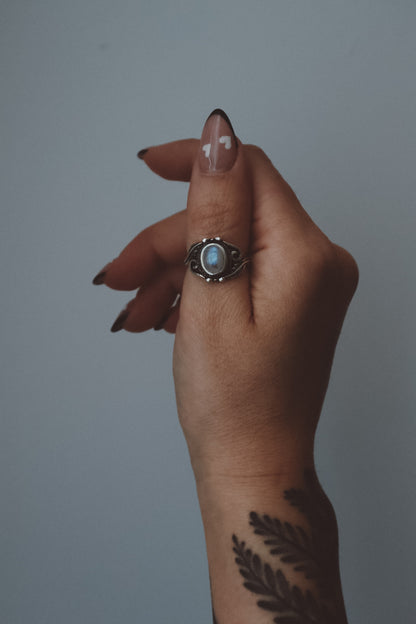 VINES Rainbow Moonstone Oval Ring Silver