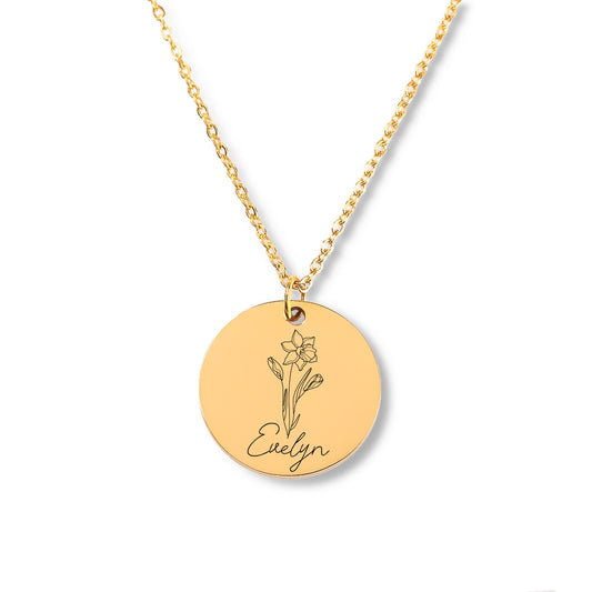 Personalized Name & Birth Flower Necklace - Custom