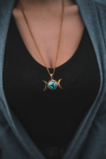 Load image into Gallery viewer, Amethyst Triple Moon Pendant Necklace Gold
