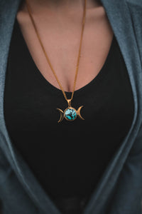 Amethyst Triple Moon Pendant Necklace Gold