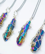 Load image into Gallery viewer, Wire Wrapped Titanium Quartz Pendant Necklace - Silver
