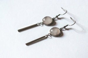 Rose Quartz Stainless Steel Silver Earrings