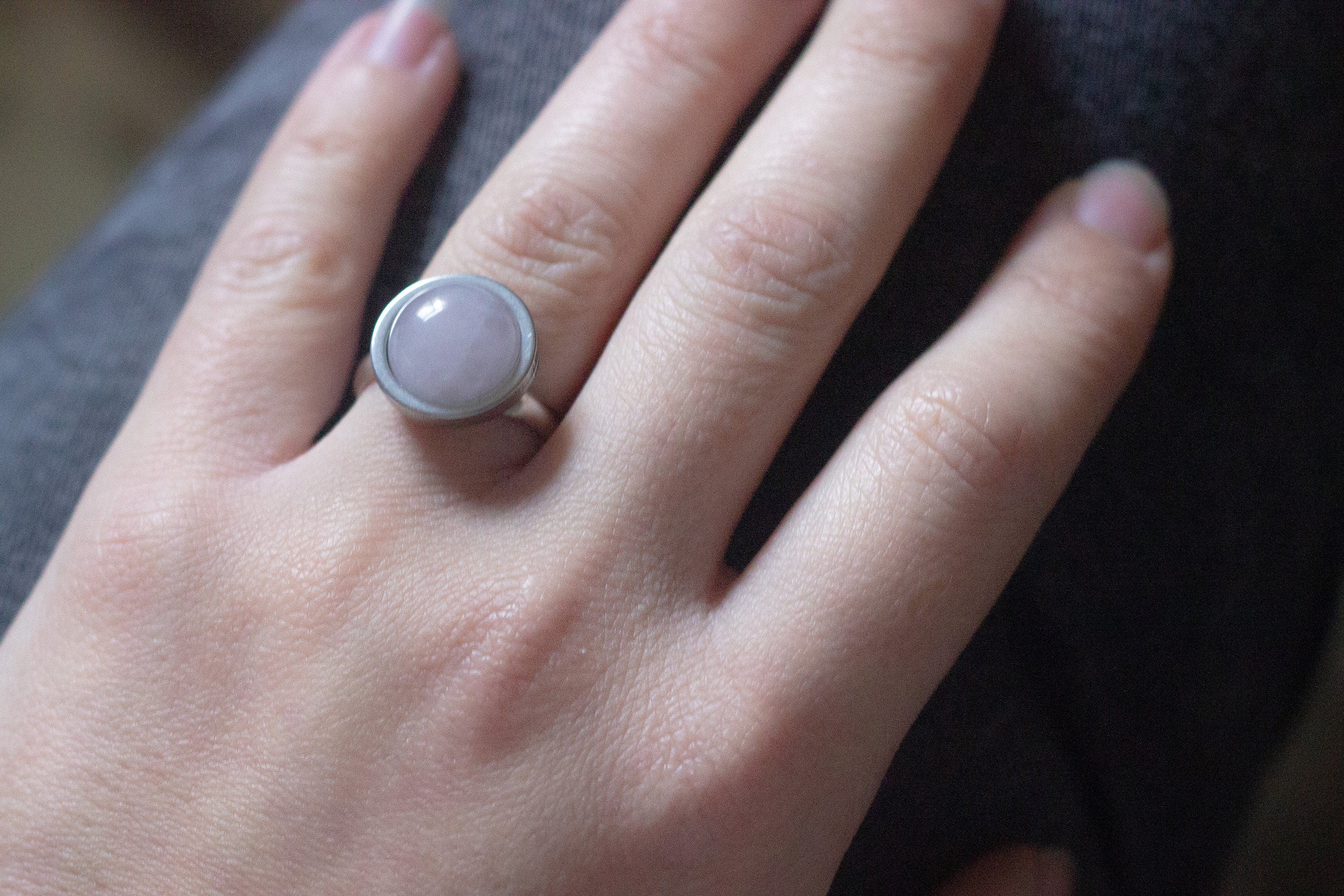 Rose Quartz Crystal Stainless Steel Silver Ring