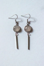 Load image into Gallery viewer, Rose Quartz Stainless Steel Silver Earrings
