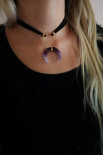 Load image into Gallery viewer, Aura Rose Quartz Moon Choker - Gold O Ring Choker / Chain Necklace
