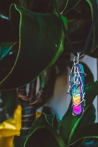 Wire Wrapped Titanium Quartz Pendant Necklace - Silver
