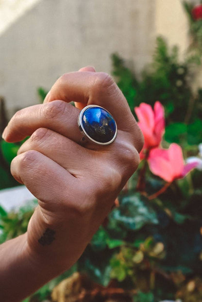 Lapis Lazuli Statement Ring - Silver