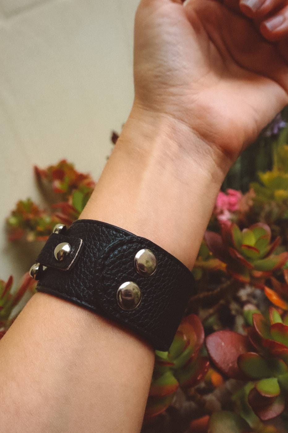 Labradorite Cuff Bracelet - Black/Gold
