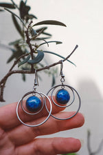Load image into Gallery viewer, Lapis Lazuli Hoop Earrings - Silver
