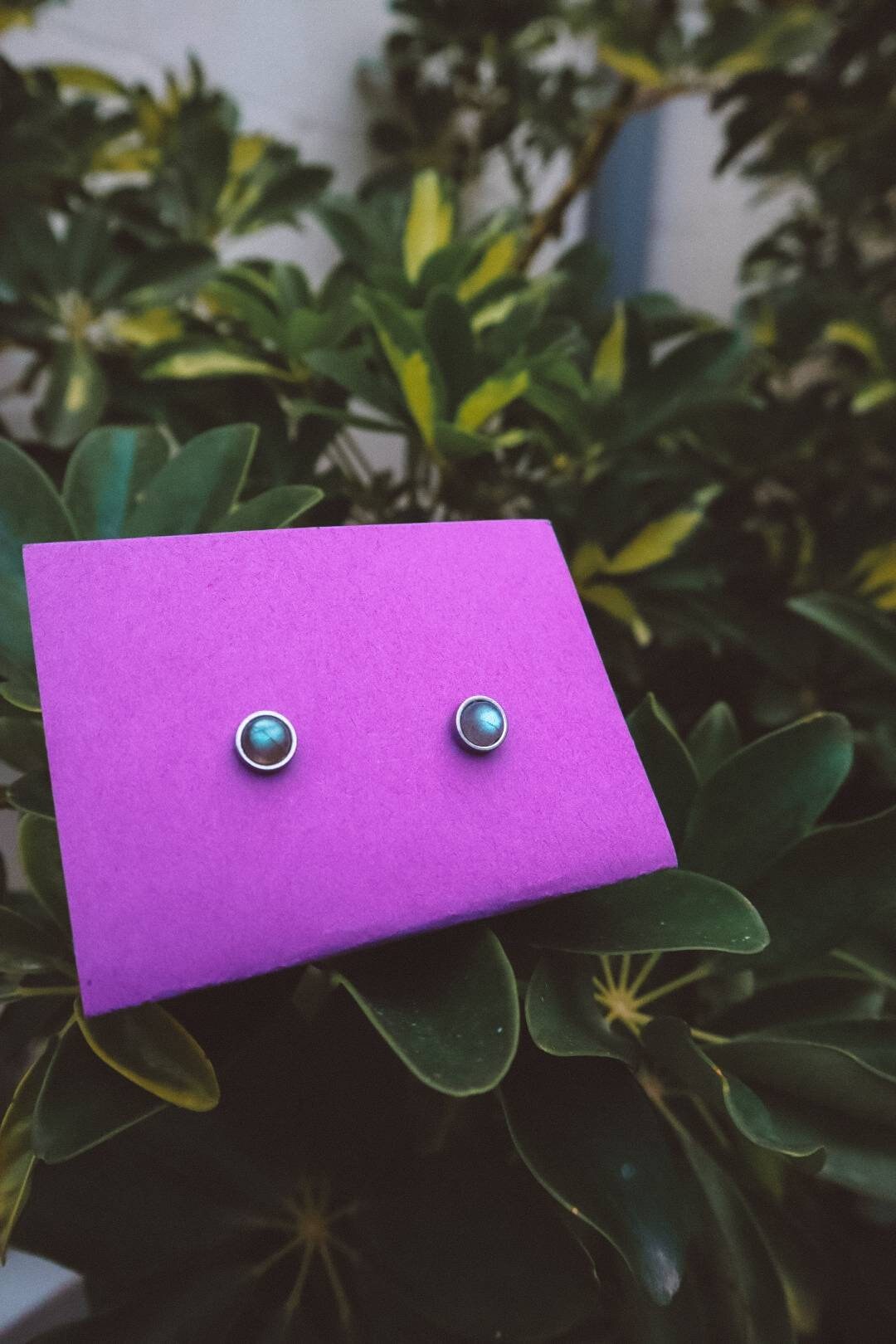 Labradorite Stud Earrings - Silver