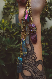 Wire Wrapped Purple Aura Quartz Pendant Necklace - Gold