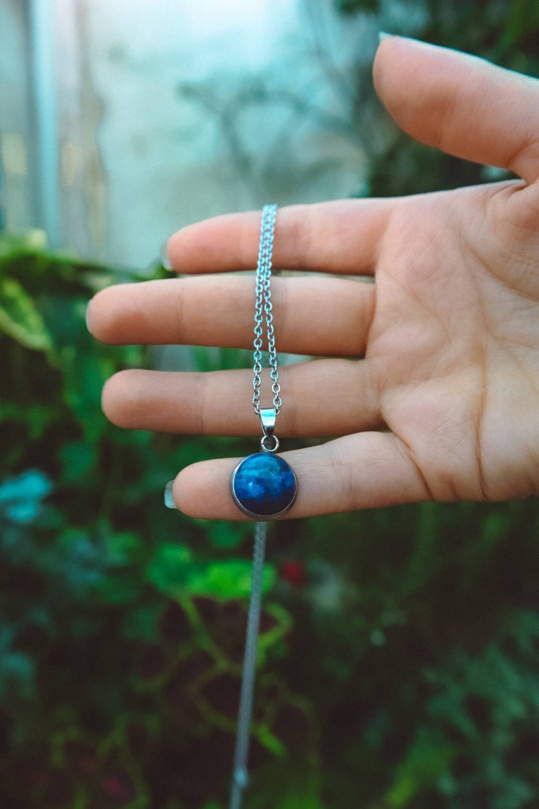 Lapis Lazuli Dainty Pendant Necklace - Silver