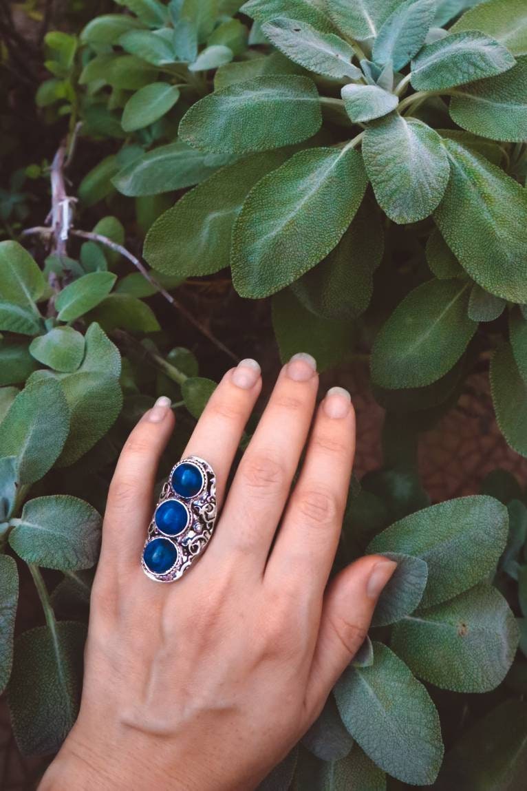 Lapis Lazuli Vintage Statement Ring - Silver